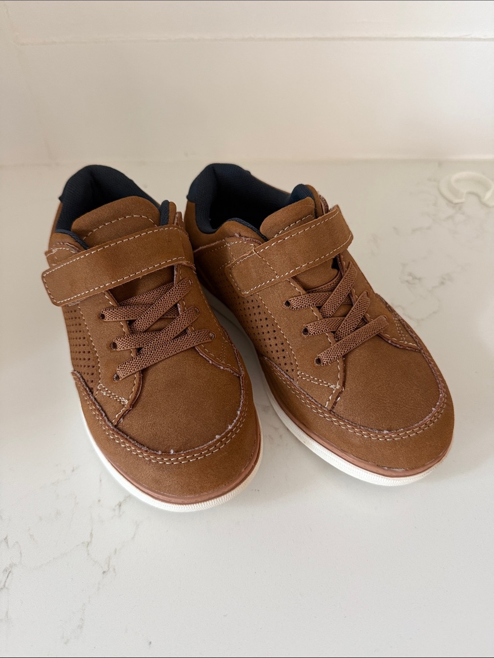 Boys Crown Vintage Brown Casual Sneakers with Velcro Strap, 11T